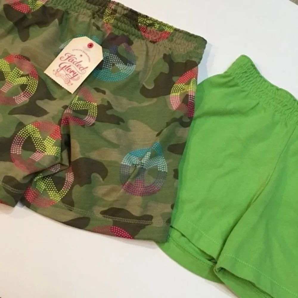 Faded Glory Girls Shorts Fluorescent Green & Multi Green Lot of 2 SZ XS 4/5